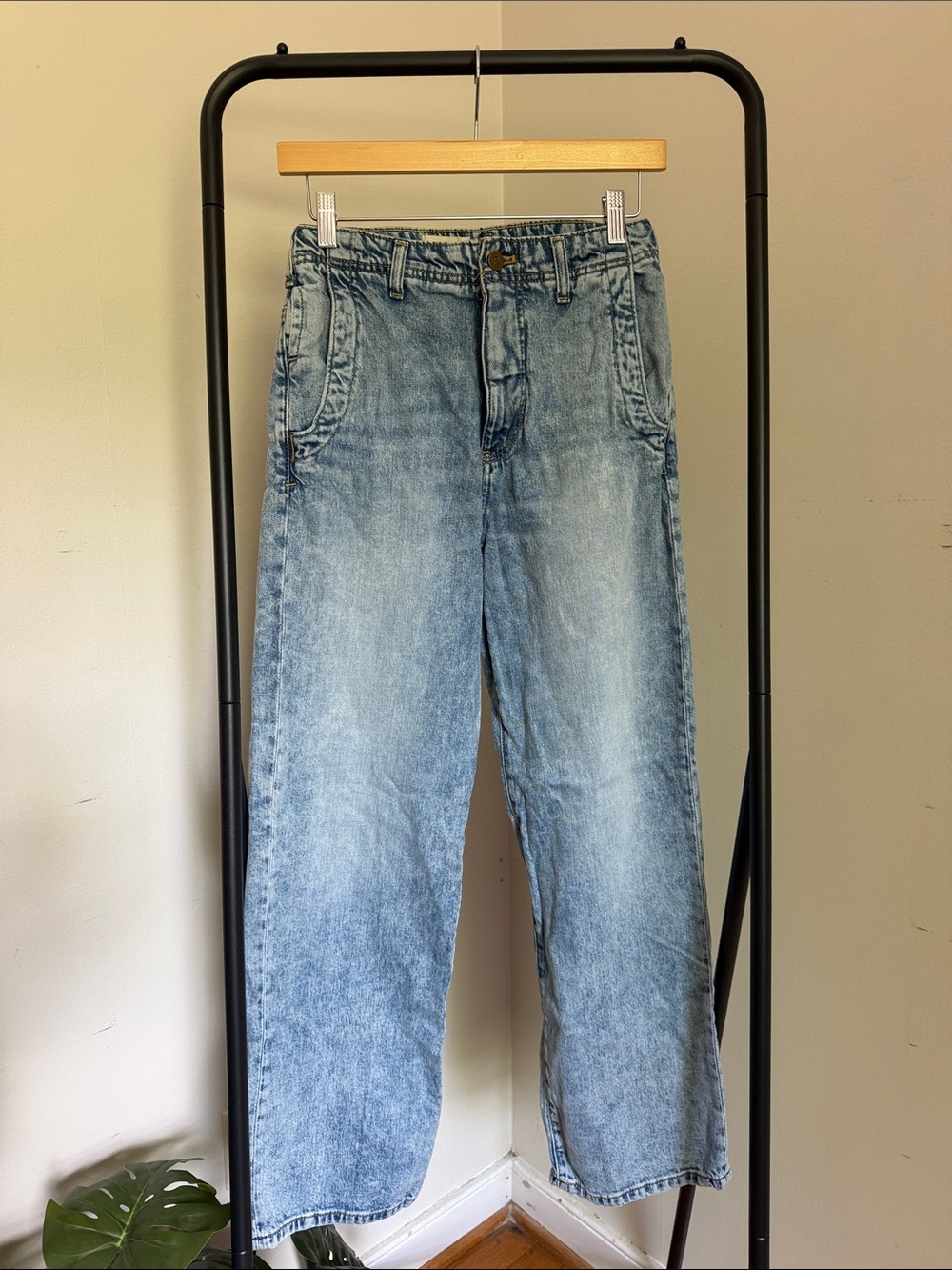 Pilcro Distressed Denim Wide Leg Straight Jeans